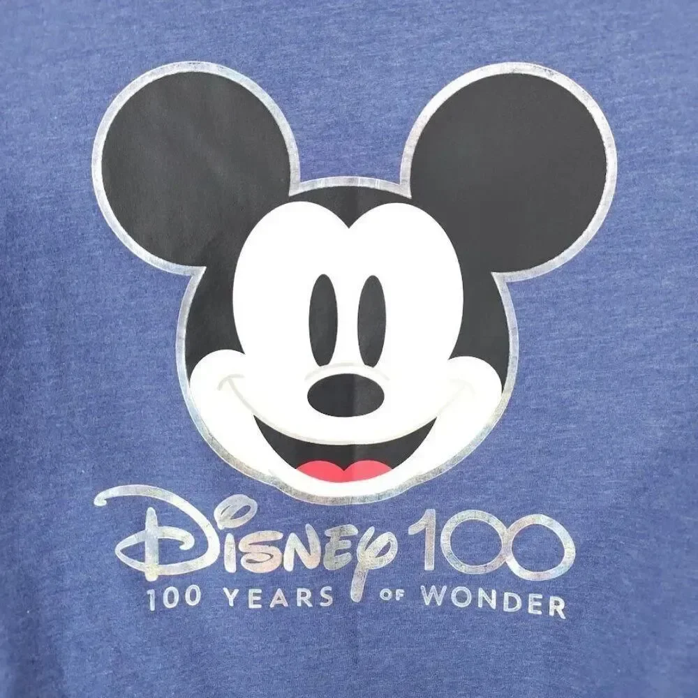 Mickey Mouse T Shirt Mens Size Small Blue Disney 100 Years OVERSIZED Fit